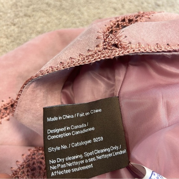 Danier pink suede leather crochet knit patchwork skirt Sz 12 - Picture 8 of 12